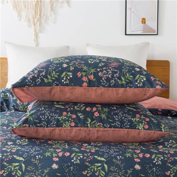 Queen Duvet Cover Set - 100% Cotton Floral Duvet Soft & Breathable with Zipper - Picture 3 of 8